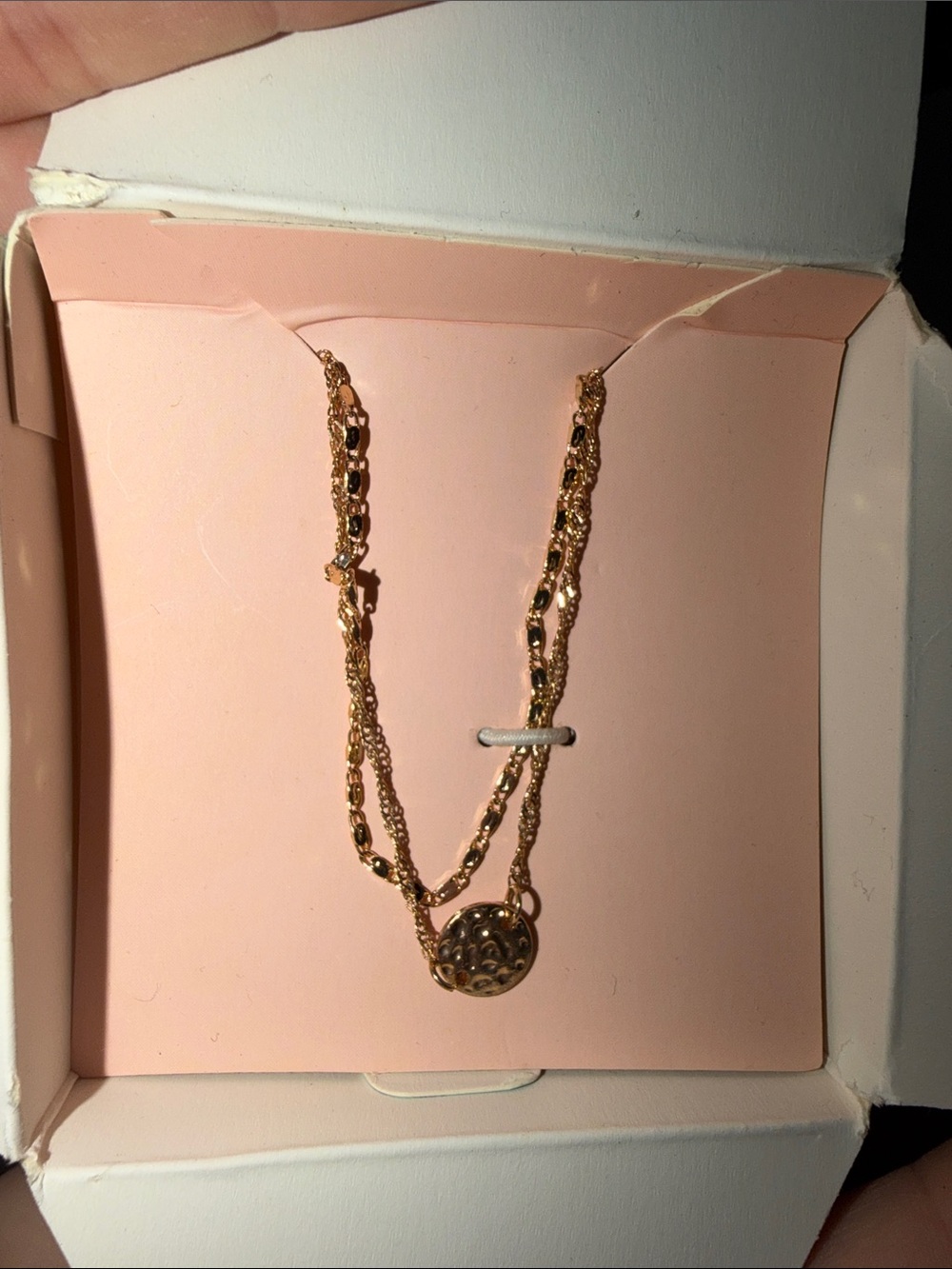 Layered Gold-Tone Necklace with Textured Disc Pendant